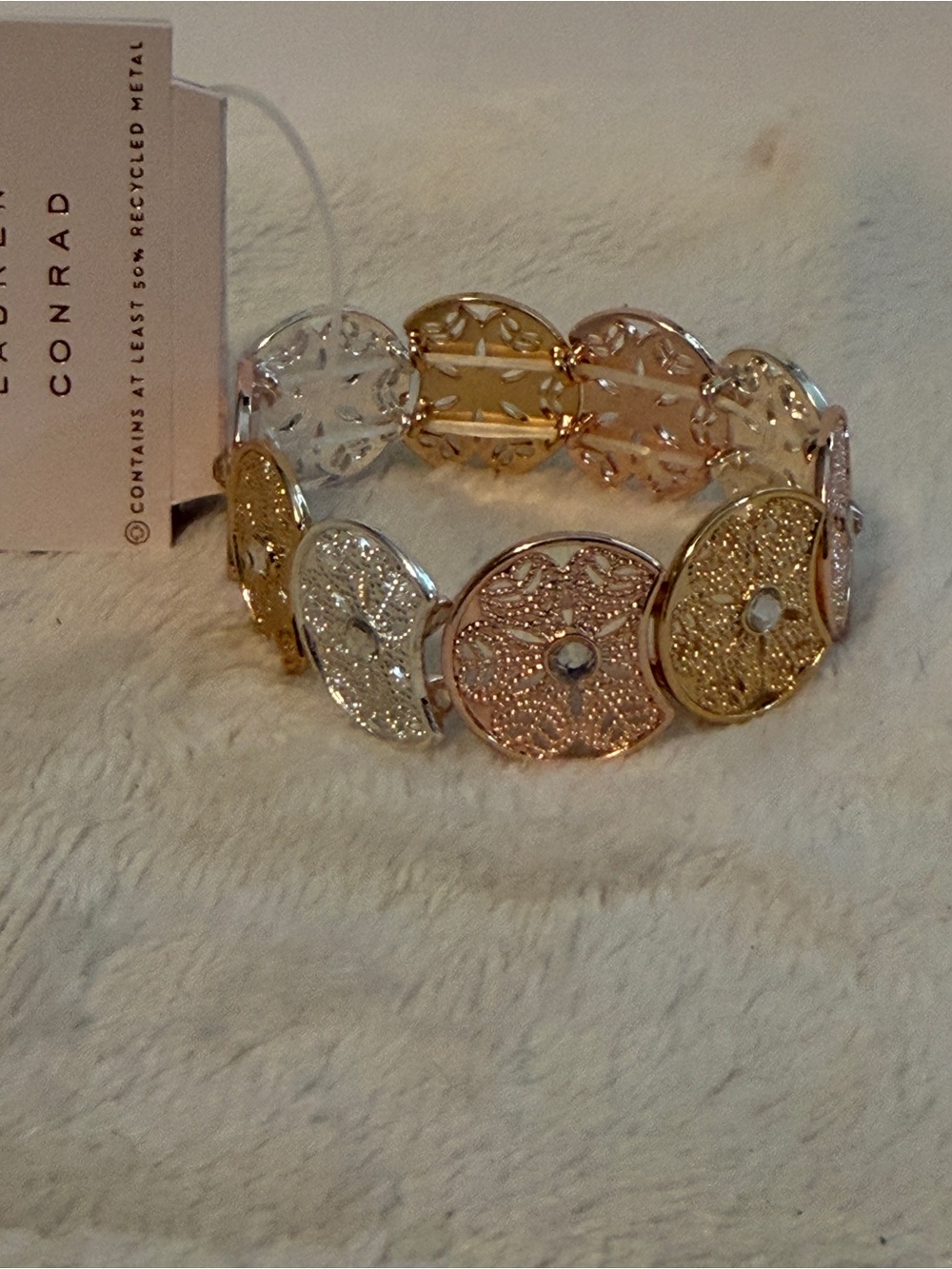 LC Lauren Conrad Tri-Metal Filigree Stretch Bracelet in Silver, Gold & Rose Gold